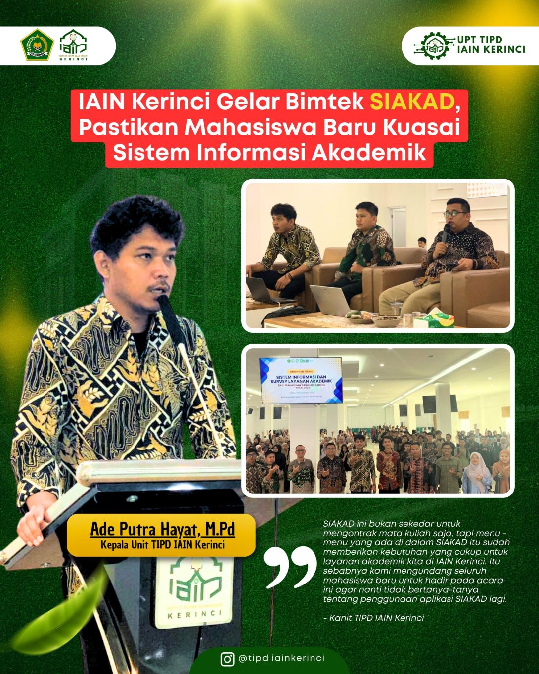 Bimtek SIAKAD 2025: TIPD IAIN Kerinci Dorong Mahasiswa Baru Kuasai Sistem Akademik Digital